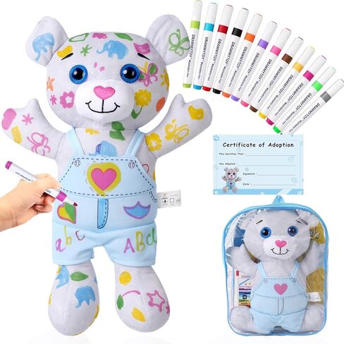 Coloring Plush Toy with 5 Washable Markers for Little Girls Doodle Dolls for Kids Ages 4-6 Birthday (Pink Bear) in Saudi Arabia