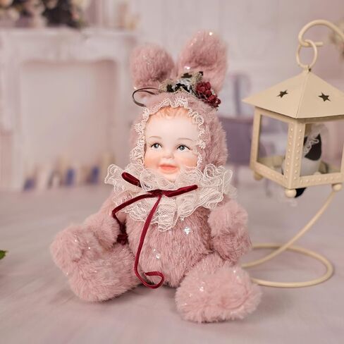 8 Inch Rabbit Hand-Painted Porcelain Face Doll with Plush ＆ Acrylic Cotton Body, Mini Kawaii High-Color Makeup Ceramic Doll for Room Decor, Birthday Gifts, Collectible，Name Jade (Grey) in Saudi Arabia