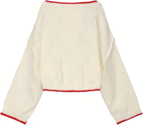 Verdusa Women's Oversized Off The Shoulder Sweater Fish Print Fall Argyle Knit Pullover Tops Winter Clothes in Saudi Arabia