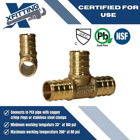 XFITTING 5/8 inch x 5/8 inch x 5/8 inch Pex Tee, Pex B Crimp Version 25-6-2=5X, 5 Pieces in Kuwait