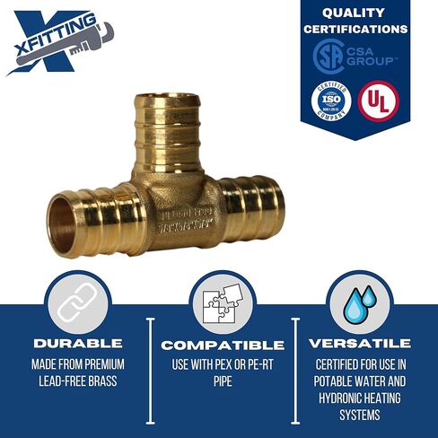 XFITTING 5/8 inch x 5/8 inch x 5/8 inch Pex Tee, Pex B Crimp Version 25-6-2=5X, 5 Pieces in Kuwait