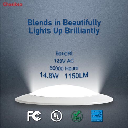 12 Pack 6 Inch LED Disk Lights, Dimmable Flush Mount Ceiling Disc Lights, 2700K/3000K/3500K/4000K/5000K 5CCT Selectable, 14.8W, 1150LM, UL/FCC/Energy Star, Installs with J-Box or Recessed Can in Kuwait