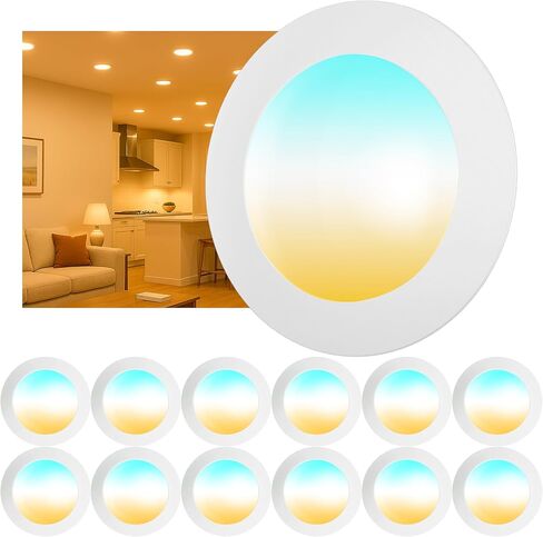 12 Pack 6 Inch LED Disk Lights, Dimmable Flush Mount Ceiling Disc Lights, 2700K/3000K/3500K/4000K/5000K 5CCT Selectable, 14.8W, 1150LM, UL/FCC/Energy Star, Installs with J-Box or Recessed Can in Kuwait