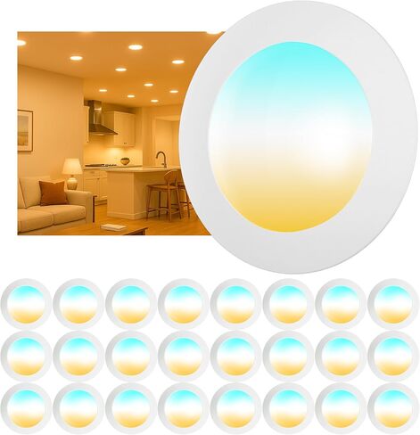 12 Pack 6 Inch LED Disk Lights, Dimmable Flush Mount Ceiling Disc Lights, 2700K/3000K/3500K/4000K/5000K 5CCT Selectable, 14.8W, 1150LM, UL/FCC/Energy Star, Installs with J-Box or Recessed Can in Kuwait