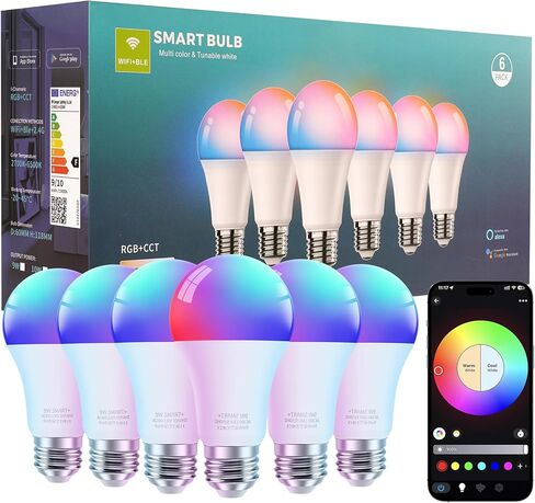 FRIDEKO HOME LED Smart Light Bulbs - Wi-Fi & Bluetooth Light Bulbs, Color Changing Light Bulb Compatible with Alexa and Google Assistant, A19 E26 RGBTW Light Bulb, 800LM (4 Pack) in Saudi Arabia