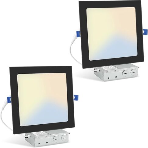 HONZIN 1 حزمة 12 بوصة إضاءة مربعة، 5CCT إضاءة سفلية LED رفيعة للغاية، 2700K/3000K/3500K/4000K/5000K قابلة للتحديد، قابلة للتعتيم، 24 وات، مصابيح سقف بدون علبة مصنفة IC مع صندوق توصيل، حافة بيضاء in Kuwait