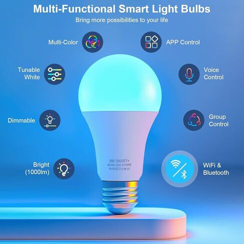 FRIDEKO HOME LED Smart Light Bulbs - Wi-Fi & Bluetooth Light Bulbs, Color Changing Light Bulb Compatible with Alexa and Google Assistant, A19 E26 RGBTW Light Bulb, 800LM (4 Pack) in Saudi Arabia