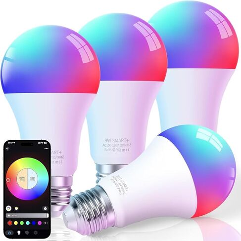 FRIDEKO HOME LED Smart Light Bulbs - Wi-Fi & Bluetooth Light Bulbs, Color Changing Light Bulb Compatible with Alexa and Google Assistant, A19 E26 RGBTW Light Bulb, 800LM (4 Pack) in Saudi Arabia