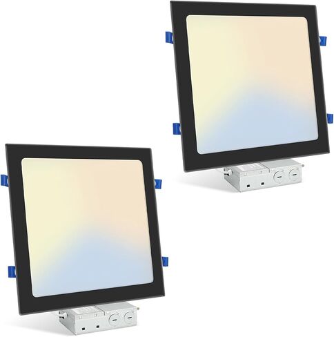 HONZIN 1 حزمة 12 بوصة إضاءة مربعة، 5CCT إضاءة سفلية LED رفيعة للغاية، 2700K/3000K/3500K/4000K/5000K قابلة للتحديد، قابلة للتعتيم، 24 وات، مصابيح سقف بدون علبة مصنفة IC مع صندوق توصيل، حافة بيضاء in Kuwait