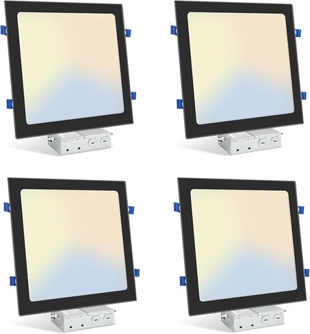 HONZIN 1 حزمة 12 بوصة إضاءة مربعة، 5CCT إضاءة سفلية LED رفيعة للغاية، 2700K/3000K/3500K/4000K/5000K قابلة للتحديد، قابلة للتعتيم، 24 وات، مصابيح سقف بدون علبة مصنفة IC مع صندوق توصيل، حافة بيضاء in Kuwait