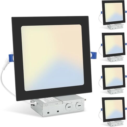 HONZIN 1 حزمة 12 بوصة إضاءة مربعة، 5CCT إضاءة سفلية LED رفيعة للغاية، 2700K/3000K/3500K/4000K/5000K قابلة للتحديد، قابلة للتعتيم، 24 وات، مصابيح سقف بدون علبة مصنفة IC مع صندوق توصيل، حافة بيضاء in Kuwait