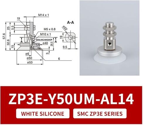1Pcs ZP3E-Y32/40/50/63/100/125UMS Flat White Silicone Heavy Duty Vacuum Suction Sucker Cup(ZP3E-Y50UMS-AL14) in Saudi Arabia