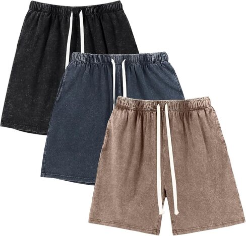Gihuo Mens Sweat Shorts Cotton Athletic Shorts Vintage Acid Wash Drawstring Workout Shorts in Saudi Arabia