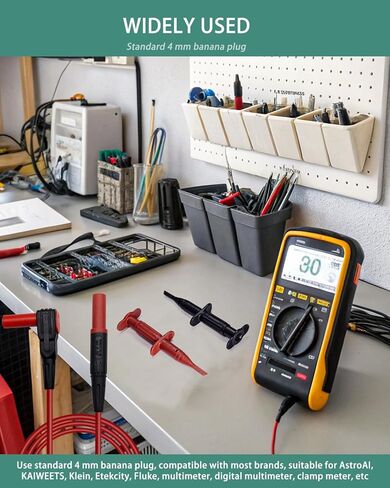 مشابك اختبار بمشبك متعدد يؤدي لمسبار اختبار التوصيل 4 مم، CAT III 1000V/CAT IV 600V، 10A لاختبار الدوائر الإلكترونية (زوج واحد، أحمر أسود) in Kuwait