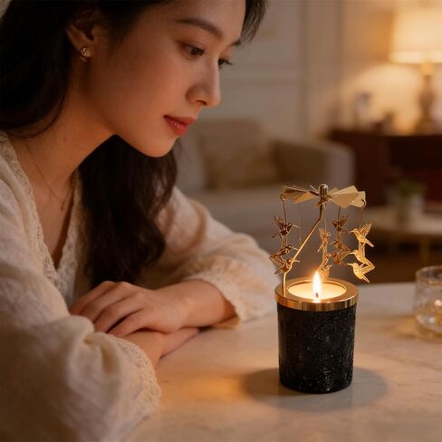 حامل شموع دوارة معطرة باللافندر من كينيرو، هدايا عيد ميلاد خفيفة للنساء، الأم، الزوجة، الصديقة، الأخت، الصديقات، (البومة الذهبية) in Kuwait
