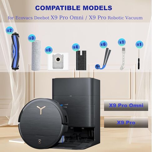 مجموعة ملحقات X9 Pro Omni مكونة من 23 قطعة متوافقة مع المكنسة الكهربائية الروبوتية ECOVACS DEEBOT X9 Pro Omni/X9 Pro، 2 فرشاة رئيسية، 3 أسطوانة تنظيف، 6 أكياس غبار، 4 مرشح HEPA، 6 فرشاة جانبية، 2 أداة in Kuwait