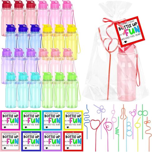 24 Set End of Year Student Gifts Water Bottles with Cards 18 oz Reusable Sports Water Bottles with Straws Summer Theme Prizes Holiday Party Favors Last Day of School Gifts in Saudi Arabia