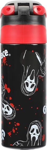 قناع Ghostface وطباعة بقع الدم بالكامل، زجاجة مياه من الفولاذ المقاوم للصدأ سعة 24 أونصة باللون الأسود in Kuwait