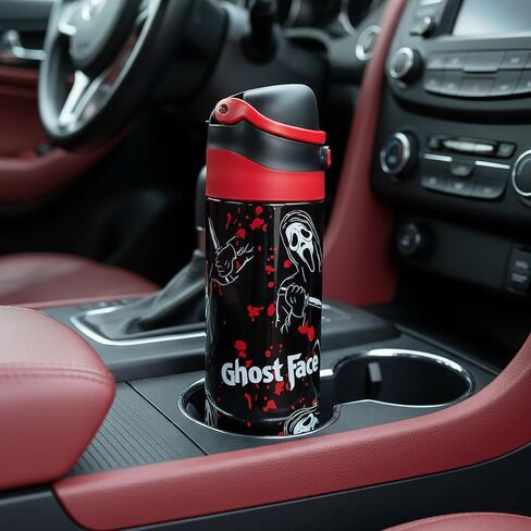 قناع Ghostface وطباعة بقع الدم بالكامل، زجاجة مياه من الفولاذ المقاوم للصدأ سعة 24 أونصة باللون الأسود in Kuwait