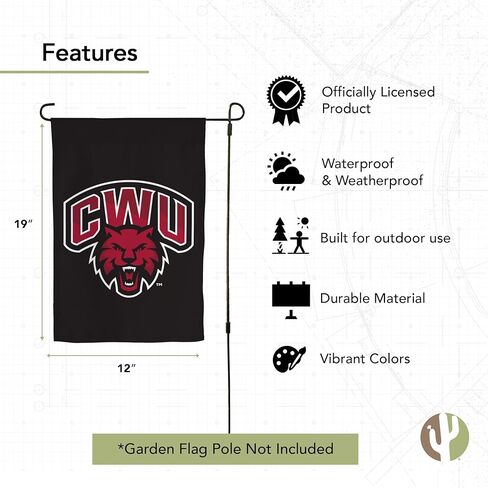 علم حديقة Desert Cactus Central Washington University CWU - لافتة واشنطن وايلد كاتس 19 × 12 بوصة، للعرض والمناسبات الخارجية (تصميم 3) in Kuwait