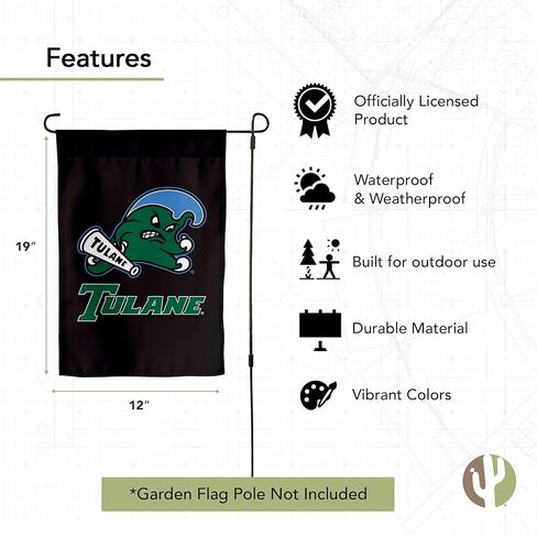 علم حديقة TU Garden Cactus Tulane University - 19 × 12 بوصة لافتة مموجة باللون الأخضر من تولين، للعرض والمناسبات الخارجية (تصميم H) in Kuwait