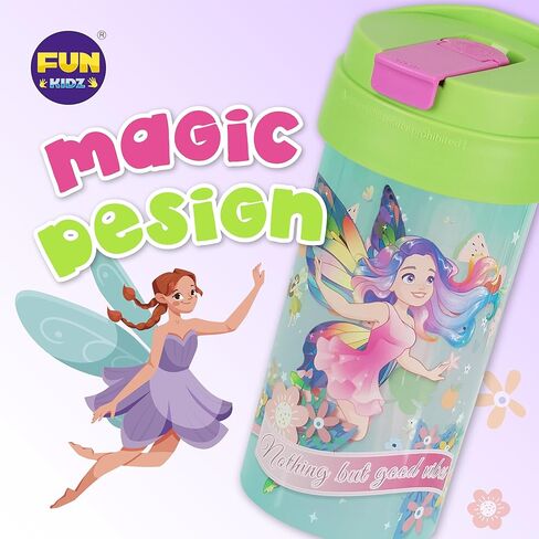 زجاجة مياه للأطفال من Fairy سعة 17 أونصة، غطاء صنبور للأطفال الصغار ومقبض للحمل، غطاء مقاوم للتسرب، كوب خالٍ من مادة BPA للفتيات من سن 3 سنوات فما فوق، آمن للاستخدام في غسالة الأطباق للسفر المدرسي الرياضي، مصنوع من البلاستيك مع قش السيليكون in Kuwait