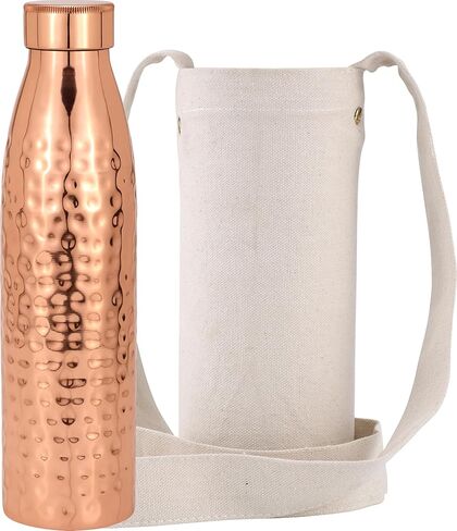 Kitchen Science Authentic Ayurvedic Copper Water Bottle (34 oz/1000 ml) with Carrying Canvas Bag – 100% Pure Copper Drinking Bottle, Leakproof, Durable & Health-Boosting in Kuwait