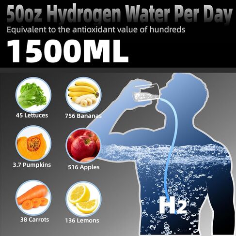 Hydrogen Water Bottle, 50 oz (1.5 Liter) Hydrogen Sport Water Bottles with Advanced Hydrogen Production Technology, Portable Rechargeable Water Generator Ionizer for Home, Office, and Travel in Kuwait