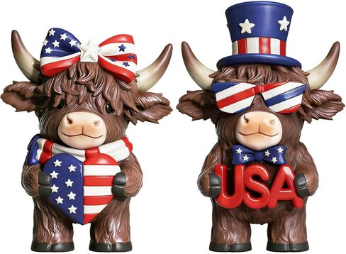Exasinine 2 Pcs Highland Cow Figurines Highland Cow Christmas Decor with Santa Hat and Candy Cane Festive Xmas Ornaments for Tiered Tray Table Kitchen Office in Saudi Arabia