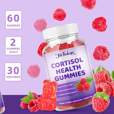 Cortisol Supplements for Women, Sugar-Free Cortisol Gummies with Ashwagandha, Magnesium, L-theanine, Rhodiola Rosea for Mood, Focus, Zzz Support-Vegan Raspberry Flavor, 60 Count in Saudi Arabia