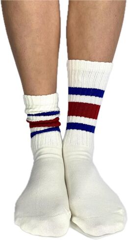 Vintage Striped Pilates Socks for Women Preppy Crew Grip Yoga Socks for Barre Dance Retro Slouch Grippy Socks 5PCS Striped in Kuwait