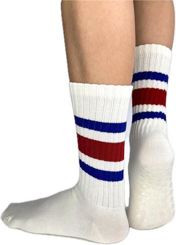 Vintage Striped Pilates Socks for Women Preppy Crew Grip Yoga Socks for Barre Dance Retro Slouch Grippy Socks 5PCS Striped in Kuwait