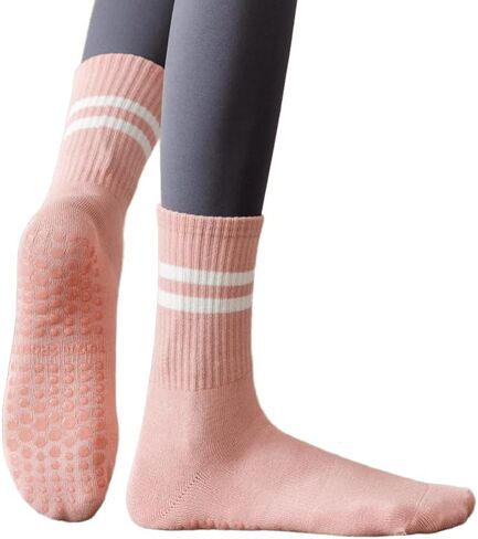 INOGIH Pilates Socks with Grips for Women - 3 Pairs Yoga Crew Ballet Barre Hospital Gym Athletic Socks in Kuwait