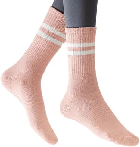 INOGIH Pilates Socks with Grips for Women - 3 Pairs Yoga Crew Ballet Barre Hospital Gym Athletic Socks in Kuwait
