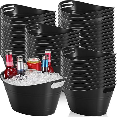 Norme 48 Pcs Oval Storage Tub with Handles, 4.5L Plastic Clear Ice Bucket Wine Beer Champagne Bottle Drink Cooler Tub for Christmas Parties Beverage, Storage Basket Gift in Kuwait