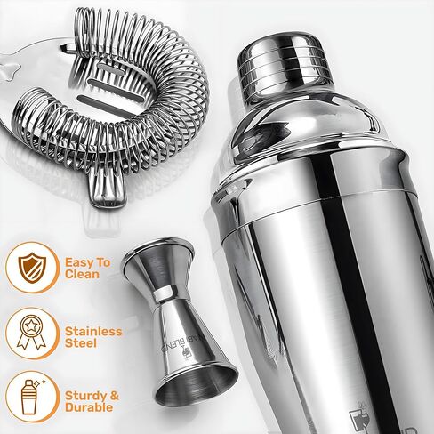 16 Piece Bartender Kit with Bamboo Stand | Cocktail Shaker Set Essential Bar Tools Wine Shaker Ice Filter Mixing Spoon Jigger Wine Dispenser in Kuwait