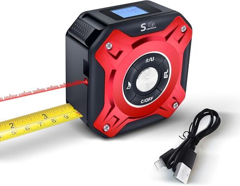 5 in 1 Laser Tape Measure with Level | 196ft/60M Laser Distance Meter Display On Backlit LCD Screen with 16ft/5m AutoLock Measuring Tape | Ft/Inch/Fractions/M/mm (Red 2in1 Laser) in Kuwait