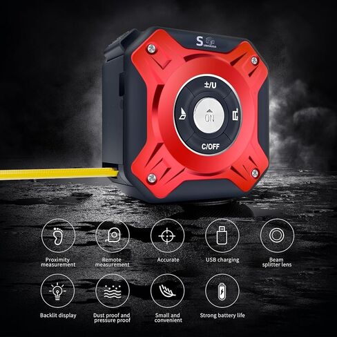 5 in 1 Laser Tape Measure with Level | 196ft/60M Laser Distance Meter Display On Backlit LCD Screen with 16ft/5m AutoLock Measuring Tape | Ft/Inch/Fractions/M/mm (Red 2in1 Laser) in Kuwait