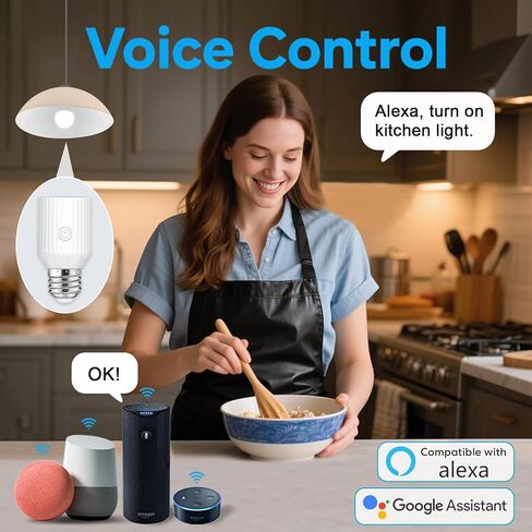 محول مقبس لمبة إضاءة LoraTap Smart Wi-Fi، صوت لـ Alexa/Google، مجموعة تطبيقات الحياة الذكية ومؤقت، 60 وات كحد أقصى، متوافق مع ساطع، E26/E27 in Kuwait