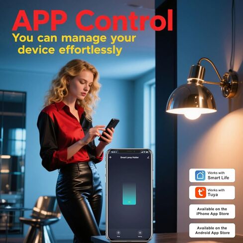 محول مقبس لمبة إضاءة LoraTap Smart Wi-Fi، صوت لـ Alexa/Google، مجموعة تطبيقات الحياة الذكية ومؤقت، 60 وات كحد أقصى، متوافق مع ساطع، E26/E27 in Kuwait