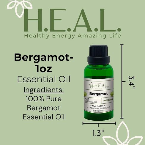 H.E.A.L. Bergamot Essential Oil – 100% Pure Steam Distilled Citrus Bergamot Aromatherapy Oil for Diffusers & DIY Blends 1oz in Kuwait
