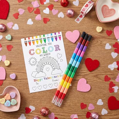 24 PCS Valentine's Day Kids Gift Sets DIY Valentines Coloring Corning Card 10 Color Clostable Clayon Valentines School Classroom Exchange Card Boys Boys Art Party Girl (Pen) in Kuwait