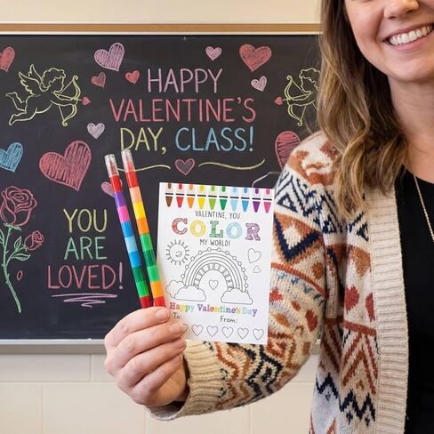24 PCS Valentine's Day Kids Gift Sets DIY Valentines Coloring Corning Card 10 Color Clostable Clayon Valentines School Classroom Exchange Card Boys Boys Art Party Girl (Pen) in Kuwait