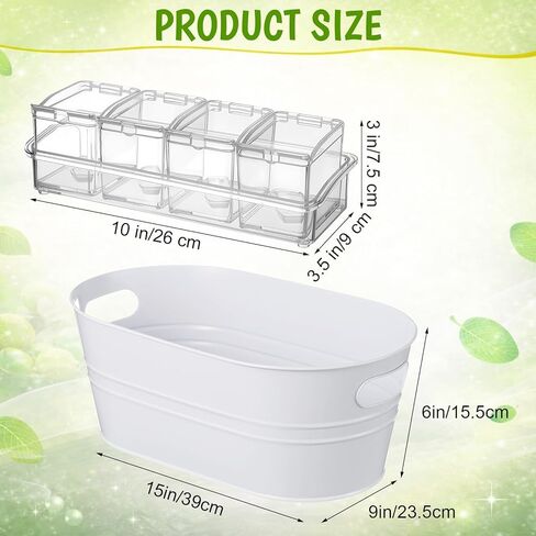 2 Pcs 4 Gallon Galvanized Metal Ice Buckets Large Metal Drink Bucket 2 Pcs Condiment Caddy Clear 4 Compartment with Lid and Spoon for Summer Birthday Party Dinner Wedding Mimosa Bar(White) in Saudi Arabia