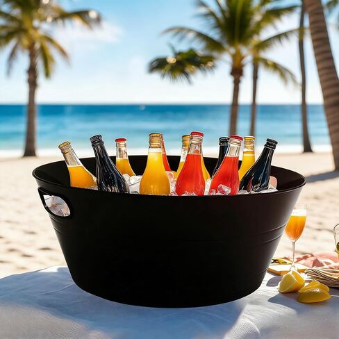 Black Plastic Party Tub with Handles – 17.6 Inch Large Ice Bucket for Drinks,Snacks, Heavy Duty BPA-Free Container for Birthdays, BBQs, or Outdoor Gatherings in Kuwait