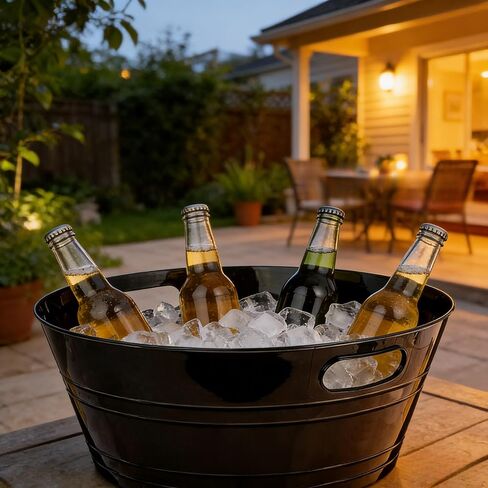 Black Plastic Party Tub with Handles – 17.6 Inch Large Ice Bucket for Drinks,Snacks, Heavy Duty BPA-Free Container for Birthdays, BBQs, or Outdoor Gatherings in Kuwait
