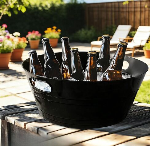 Black Plastic Party Tub with Handles – 17.6 Inch Large Ice Bucket for Drinks,Snacks, Heavy Duty BPA-Free Container for Birthdays, BBQs, or Outdoor Gatherings in Kuwait