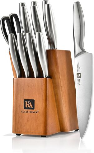 Klaus Meyer 13-Piece Kitchen Knife Set With Block, High Carbon Stainless Steel and Non-Slip Handles. Rust Proof And Dishwasher Safe Cutlery in Kuwait