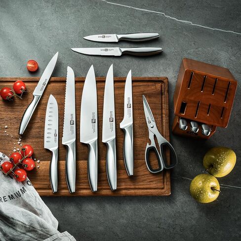Klaus Meyer 13-Piece Kitchen Knife Set With Block, High Carbon Stainless Steel and Non-Slip Handles. Rust Proof And Dishwasher Safe Cutlery in Kuwait