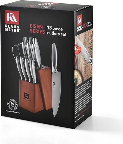 Klaus Meyer 13-Piece Kitchen Knife Set With Block, High Carbon Stainless Steel and Non-Slip Handles. Rust Proof And Dishwasher Safe Cutlery in Kuwait